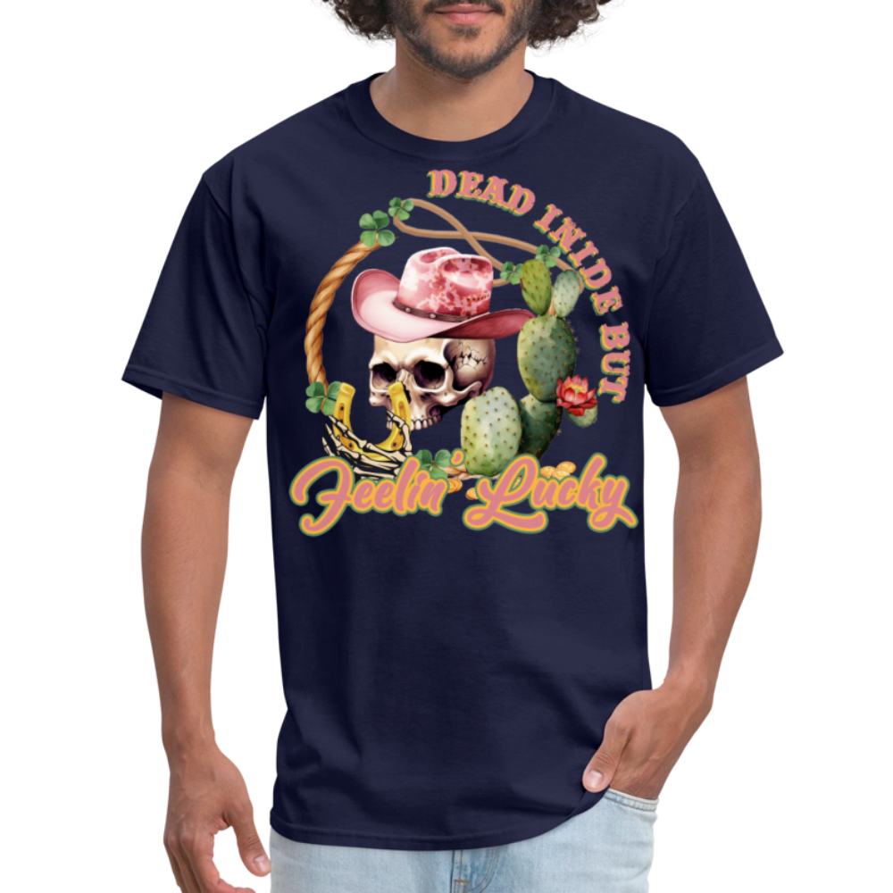 Dead Inside But Lucky Western T-shirt - navy