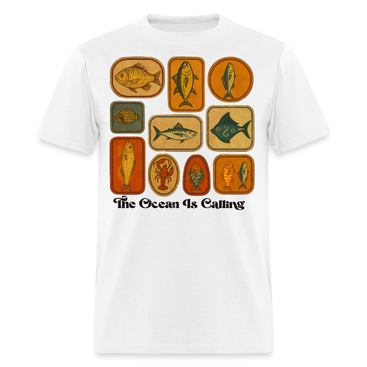 The Ocean Is Calling Retro Marine Life T-shirt - white