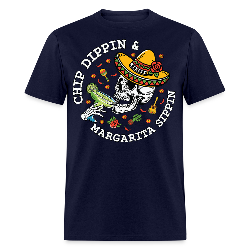 Cinco de Mayo Skull Drinking Tee Chip Dipping And Margarita Sipping T-shirt - navy