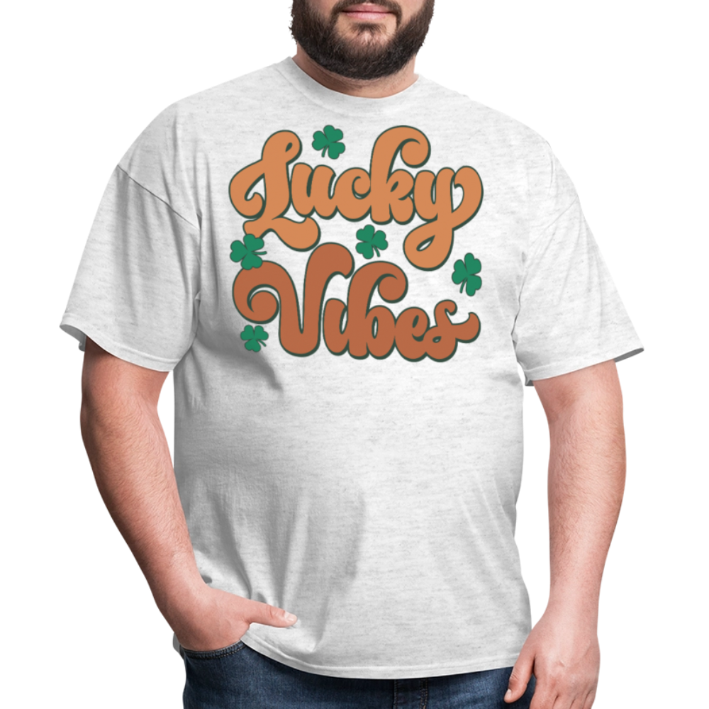 Trendy Irish Shamrock Lucky Vibes Graphic T-shirt - light heather gray