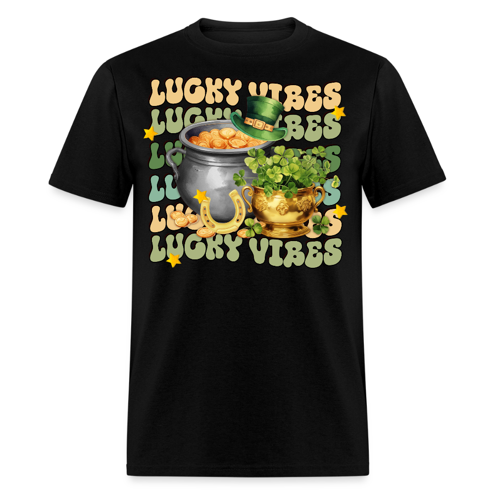 Retro-style St Patrick's Day Lucky Vibes T-shirt - black