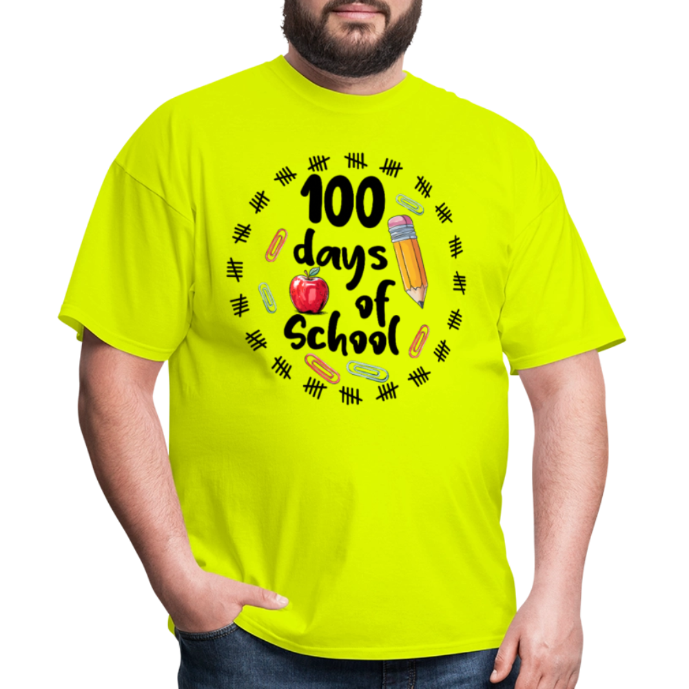 100 Days of School Shirt For Teachers Dino 100th Oay Of School T-shirt - safety green