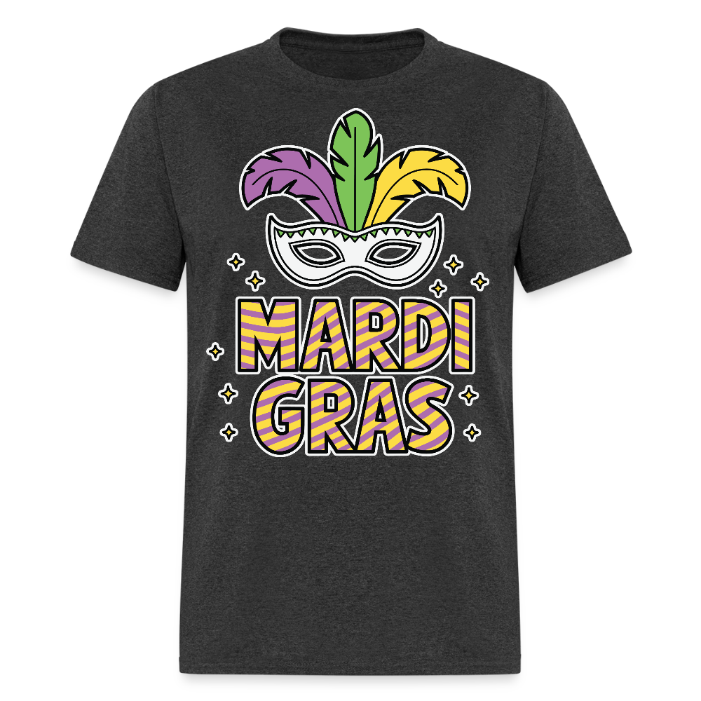 Funny And Stylish Mardi Gras Parade Tee Colorful Masquerade Mask T-shirt - heather black