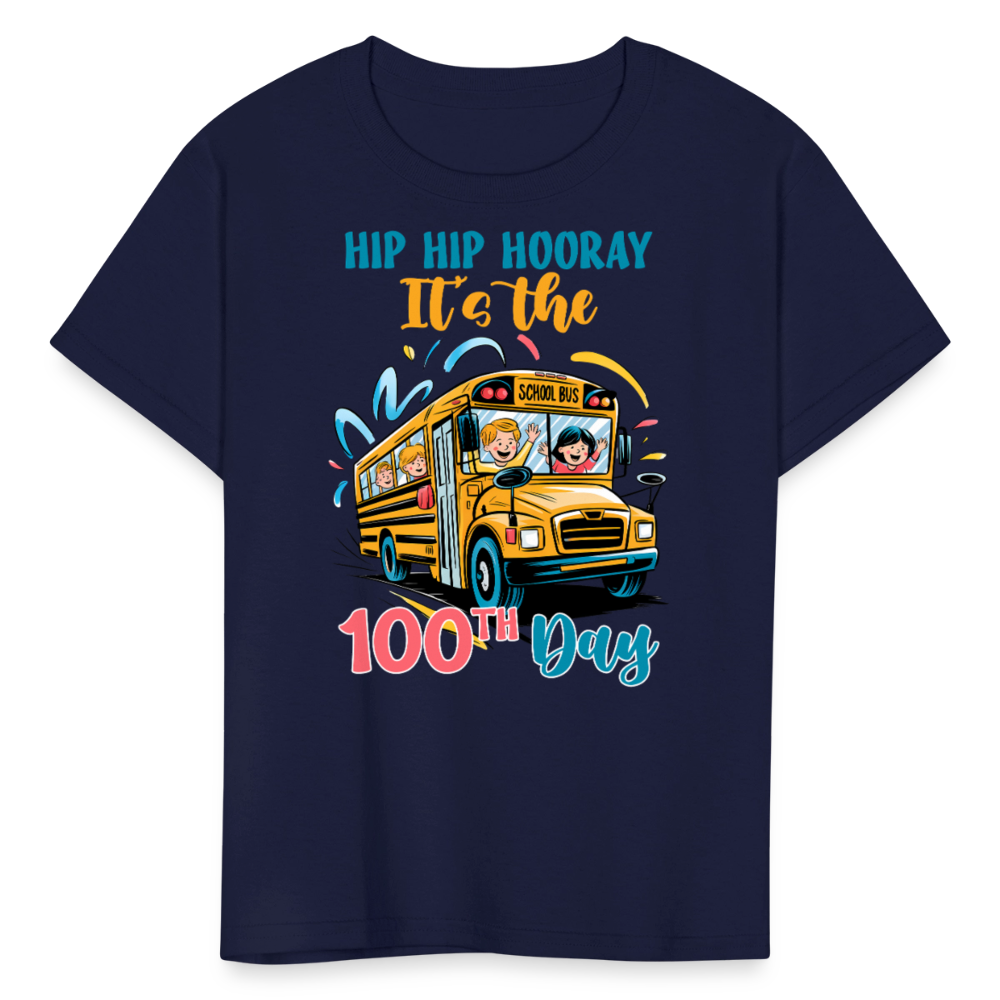 Hip Hip Hooray 100 Days of School Kids T-shirt - navy