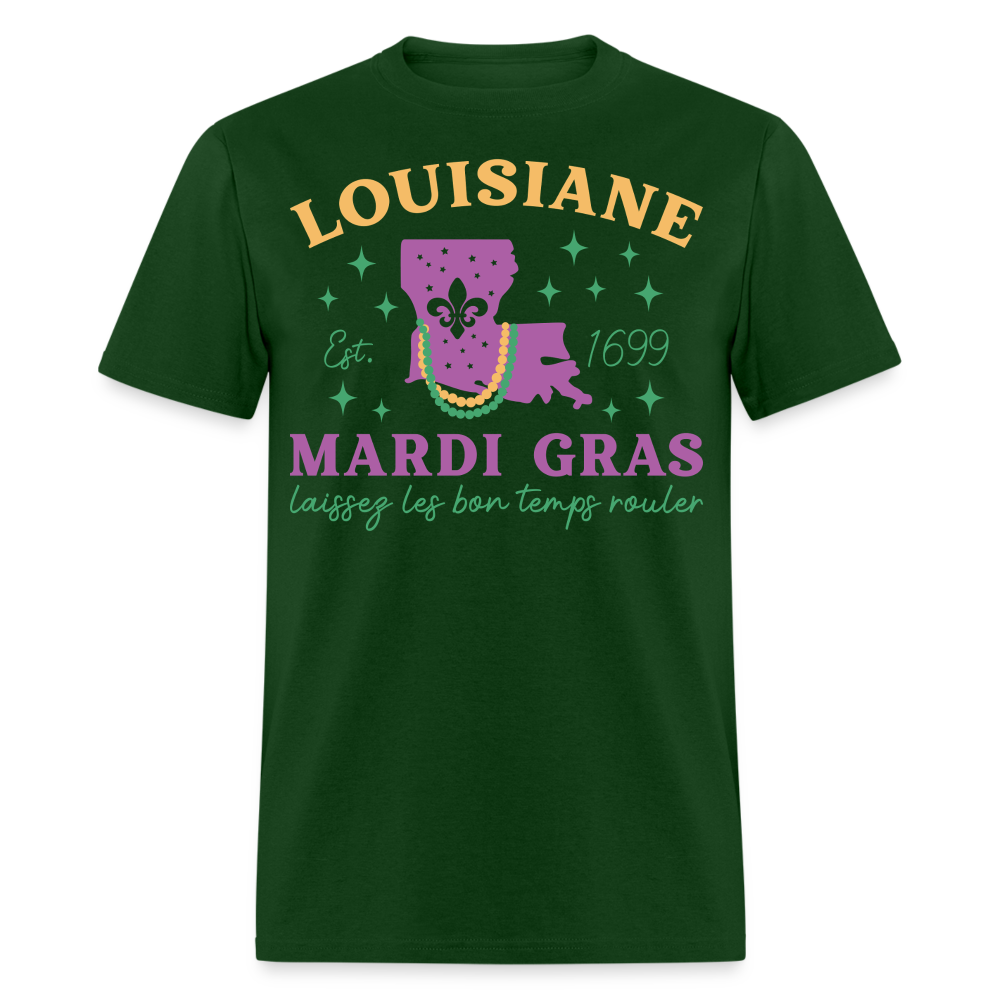 Louisiana State Pride Mardi Gras Tee Laissez Les Bon Temps Rouler T-shirt - forest green