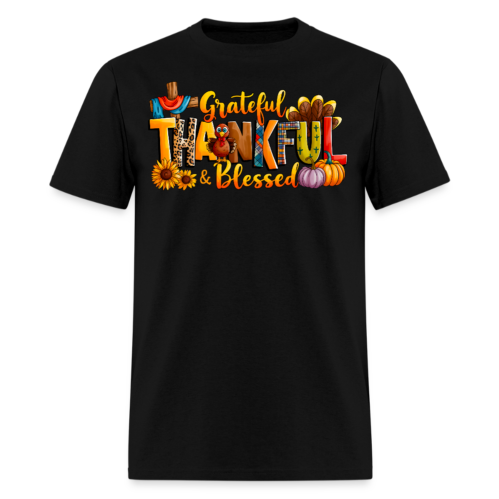 Grateful Thankful Blessed Thanksgiving Family T-Shirt - black