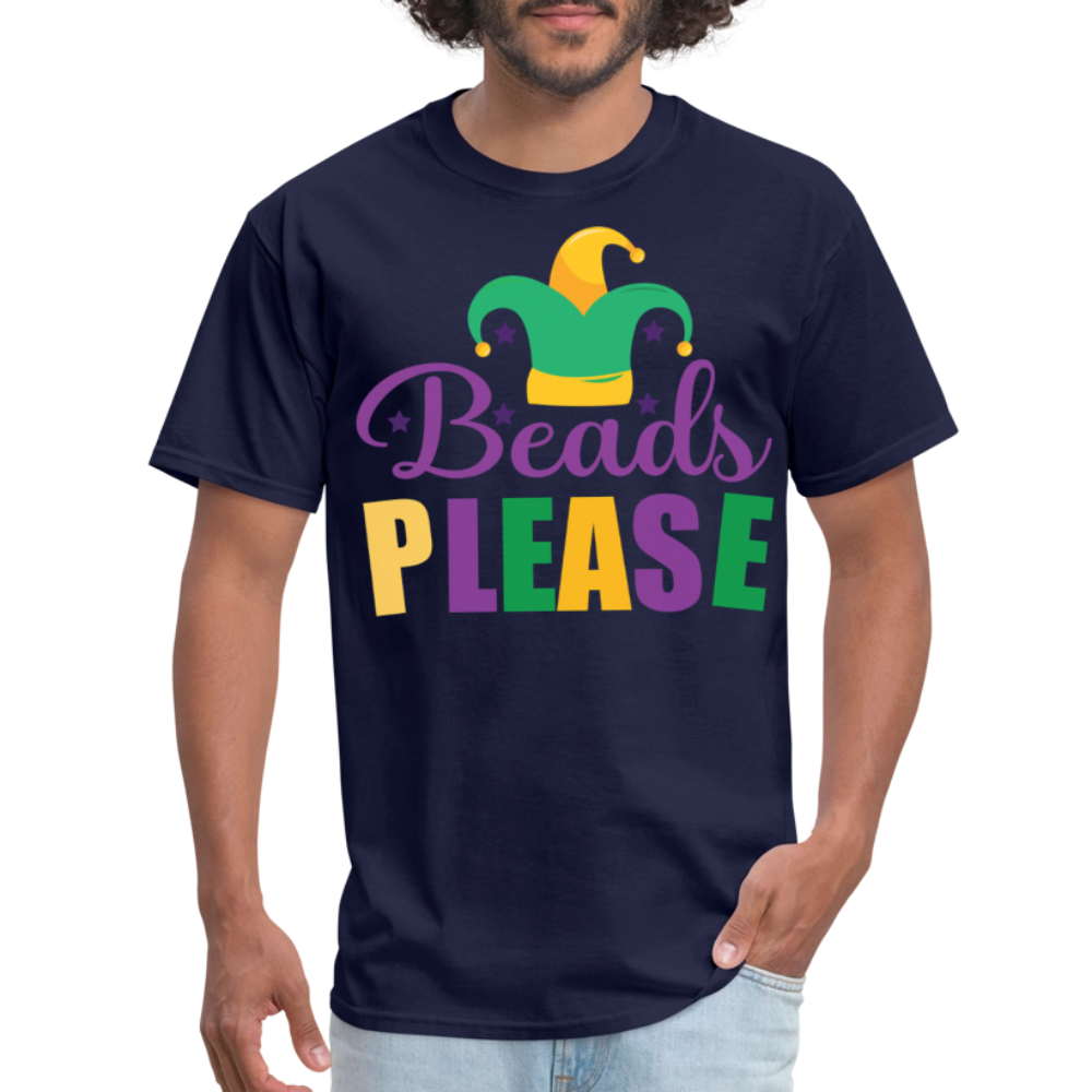 Jester Hat Festival Outfit Funny Mardi Gras Bead Catching T-Shirt - navy