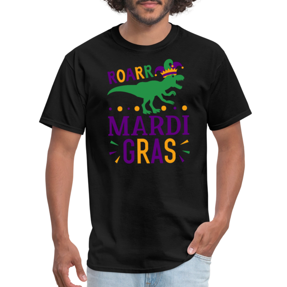 Roar Mardi Gras T-Rex Graphic Tee Funny Mardi Gras T-shirt - black