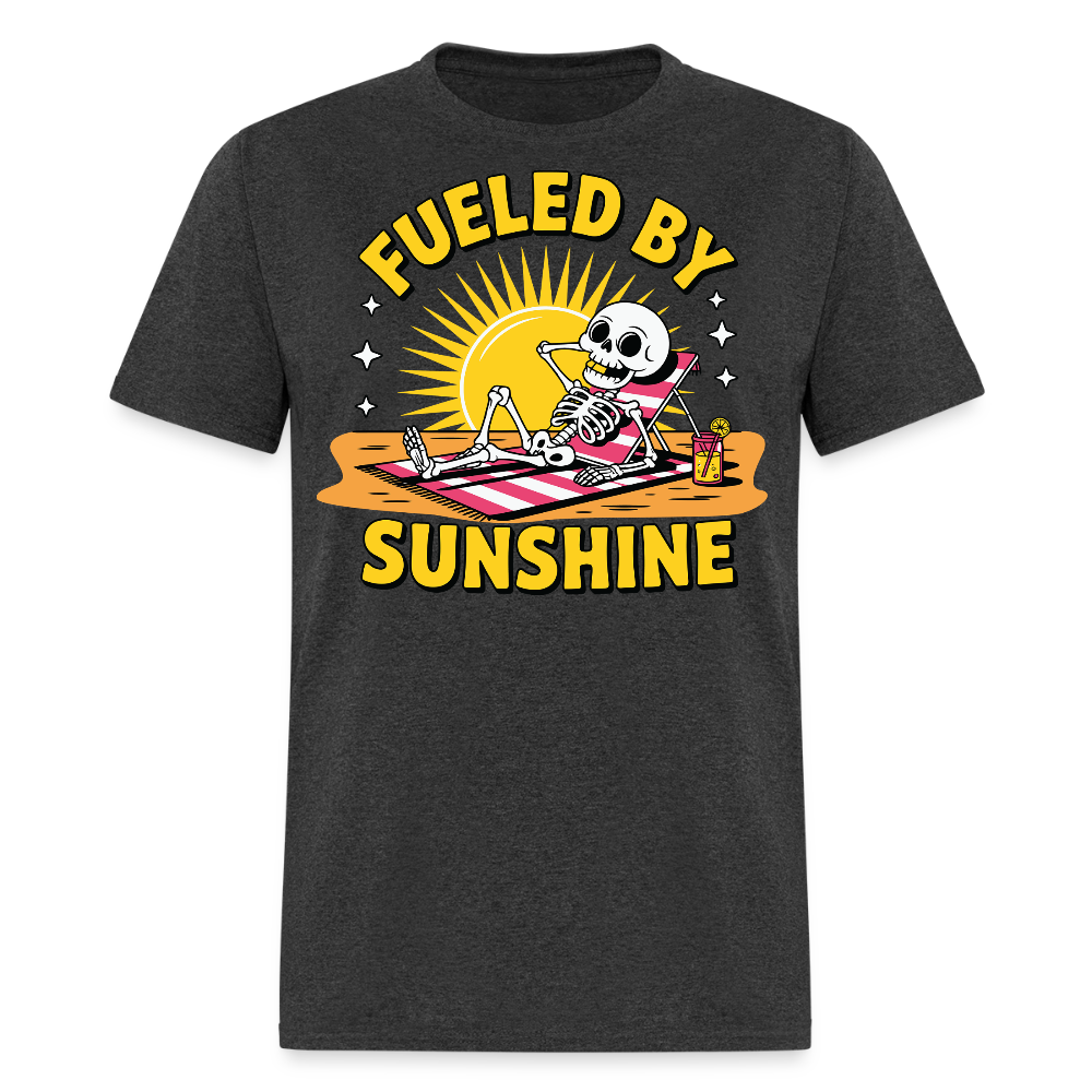 Fueled By Sunshine Retro Beach Skeleton T-shirt - heather black