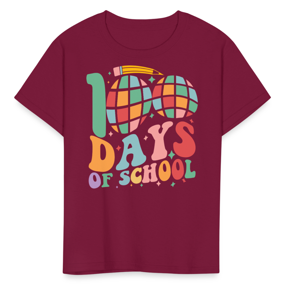 Retro 100 Days Of School Disco Ball Kids T-Shirt - burgundy