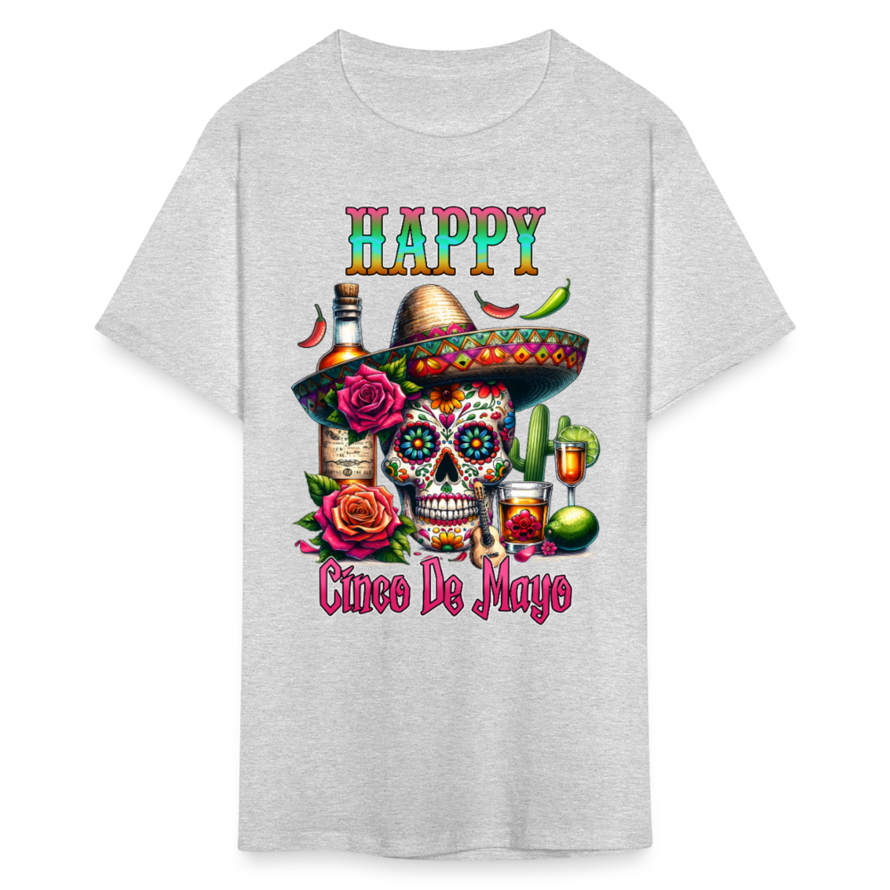 Mexican Fiesta Outfit With Skull And Roses Cinco de Mayo Skull T-shirt - heather gray