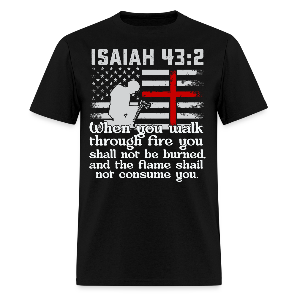 Thin Red Line Flag Firefighter Bible Verse T-Shirt - black