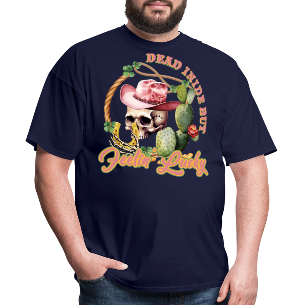 Dead Inside But Lucky Western T-shirt - navy