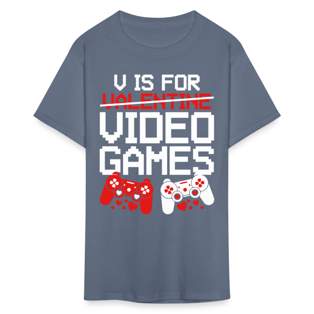 V Is For Video Games Funny Gamer Valentine's Gift - denim