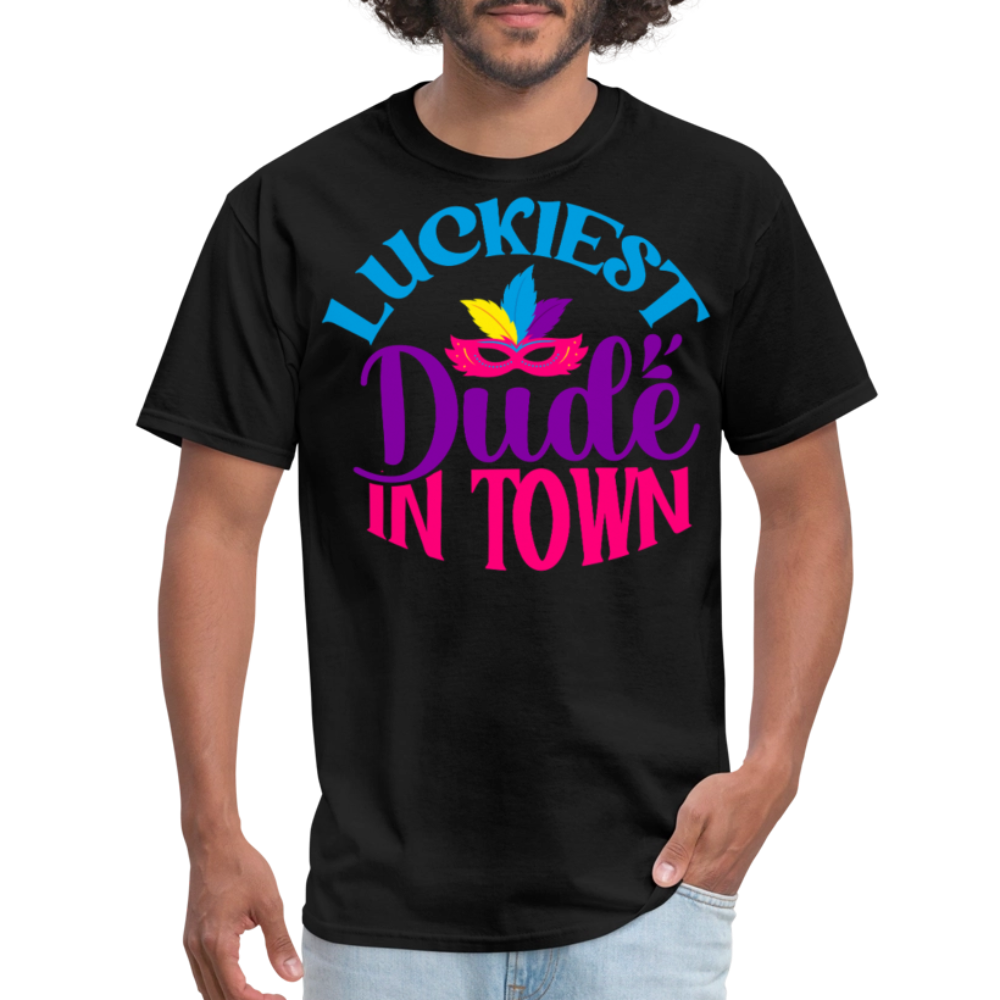 Luckiest Dude in Town Mardi Gras T-shirt - black