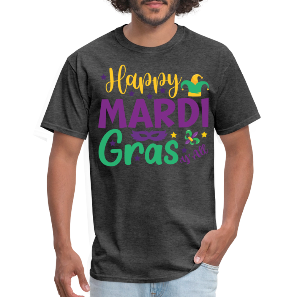 Cute Mardi Gras Shirt Happy Mardi Gras Y'all Classic T-shirt - heather black