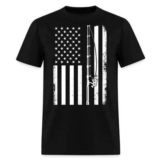 Fishing Rod American Flag Fisherman Gift For Dad T-Shirt - black