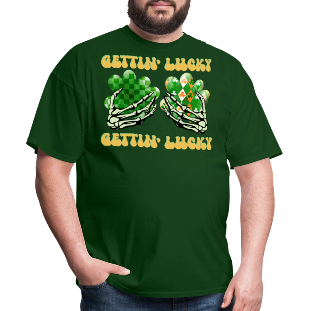 Gettin' Lucky St Patrick’s Day Skeleton T-shirt - forest green