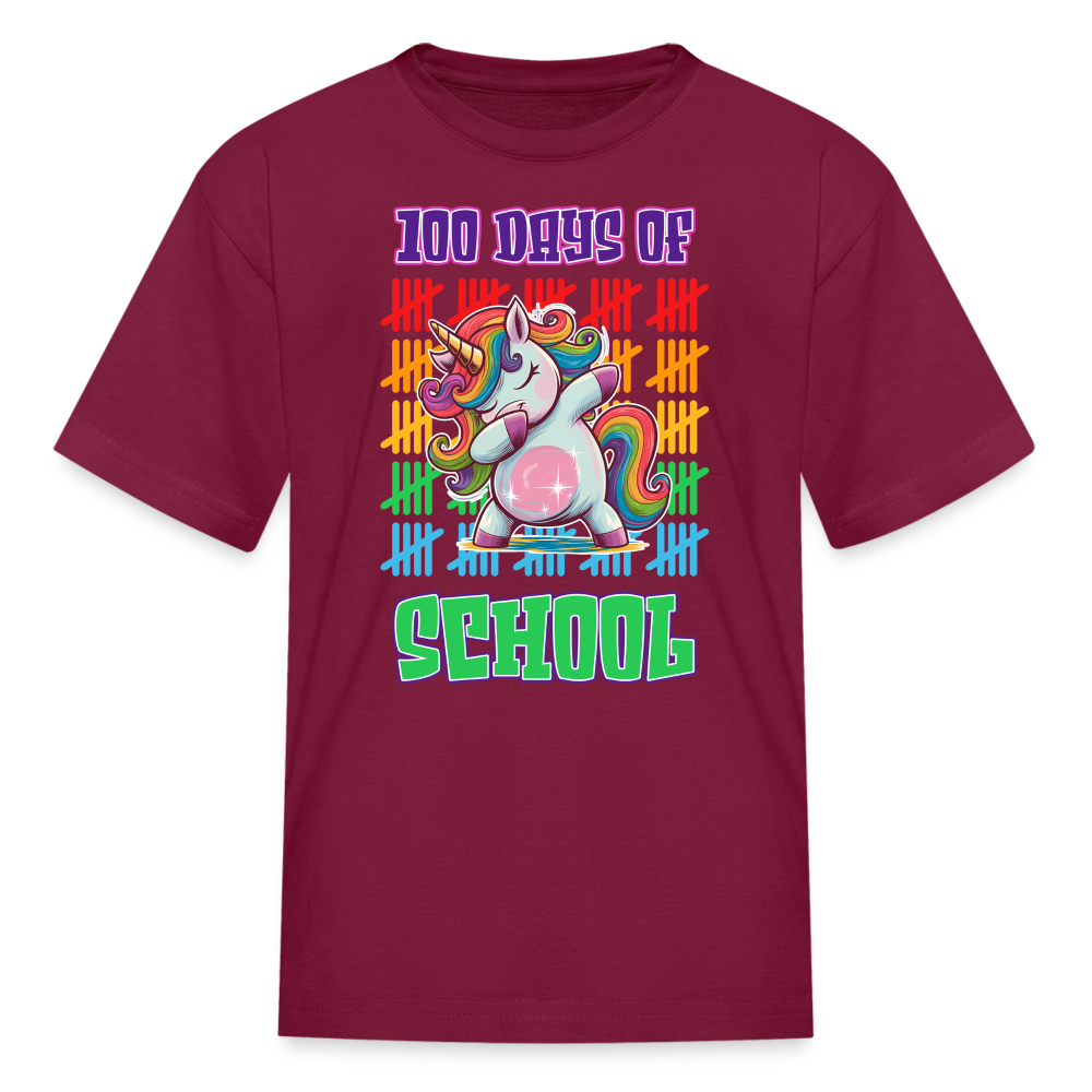 100 Days Of School Unicorn Kids T-Shirt - burgundy