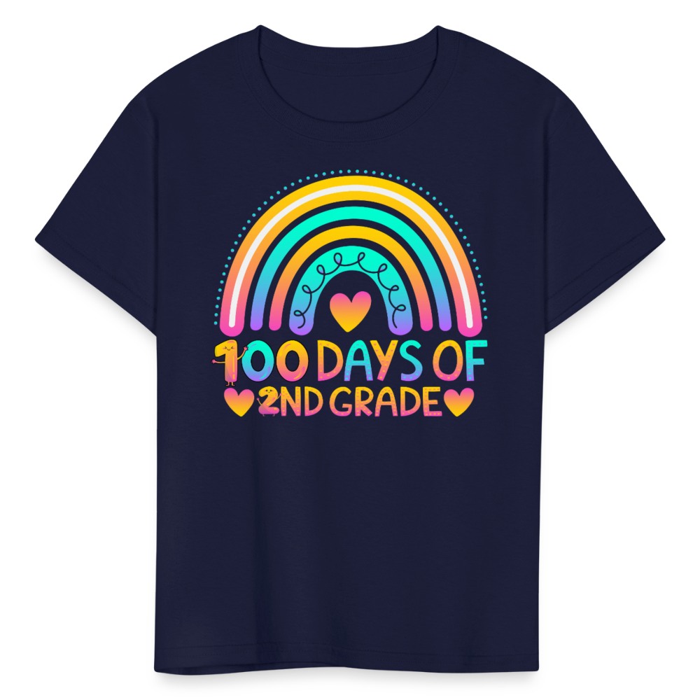 Rainbow & Heart Design for School Celebrations 100 Days of 2nd Grade Kid T-Shirt - navy