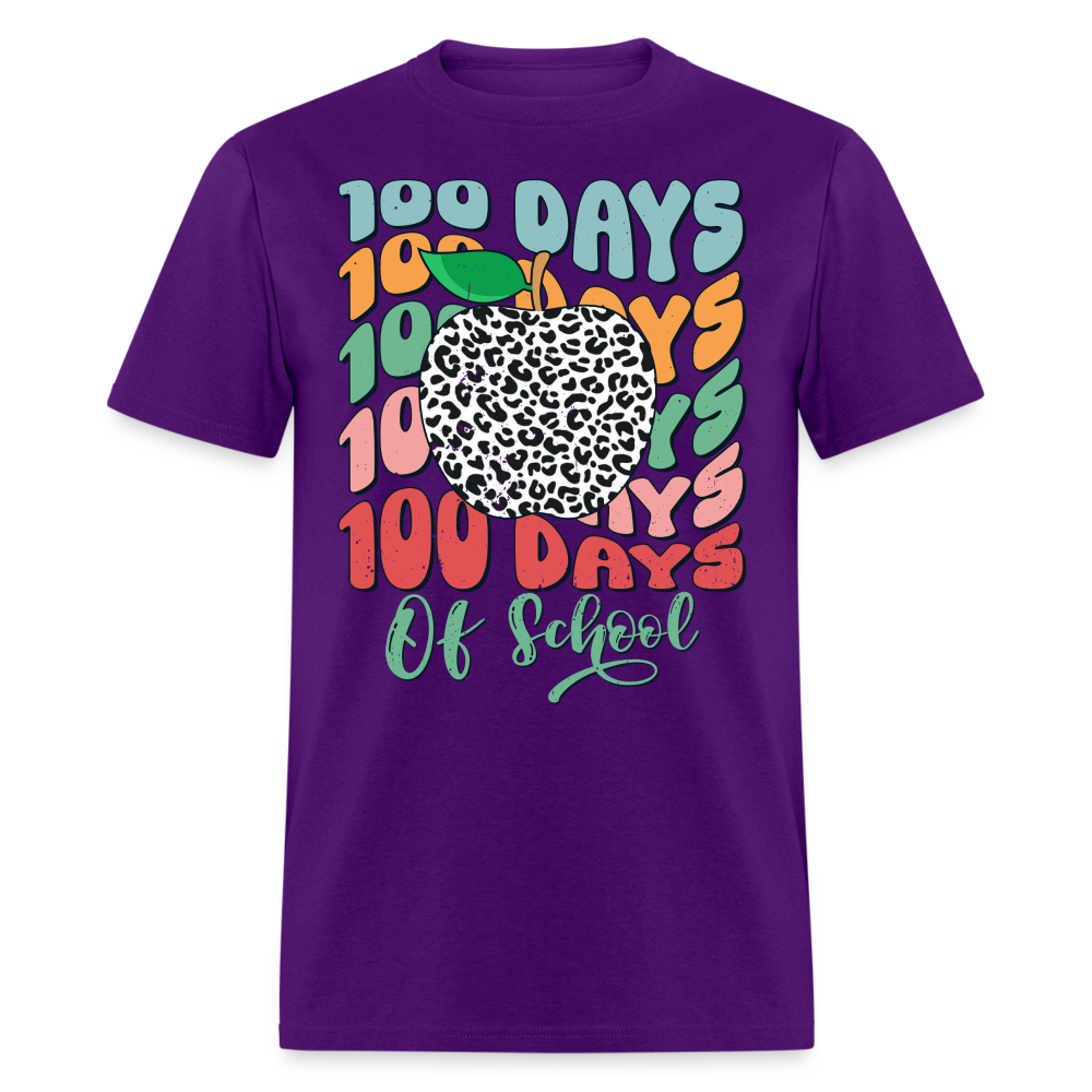 Leopard Print 100 Days of School Tee 100th-day Celebration T-shirt - purple