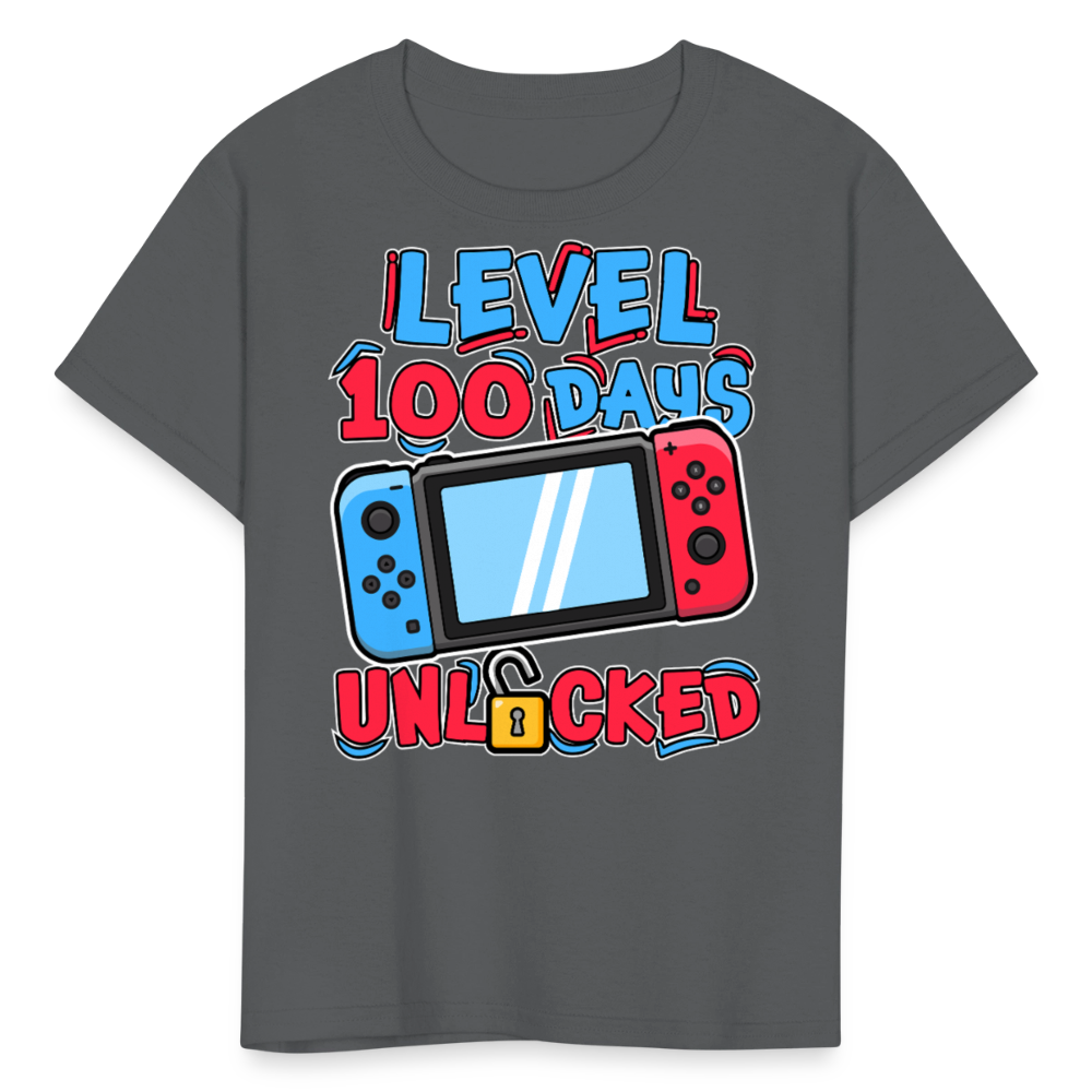 100 Days Unlocked Video Game Tee Gaming Milestone Kids T-shirt - charcoal