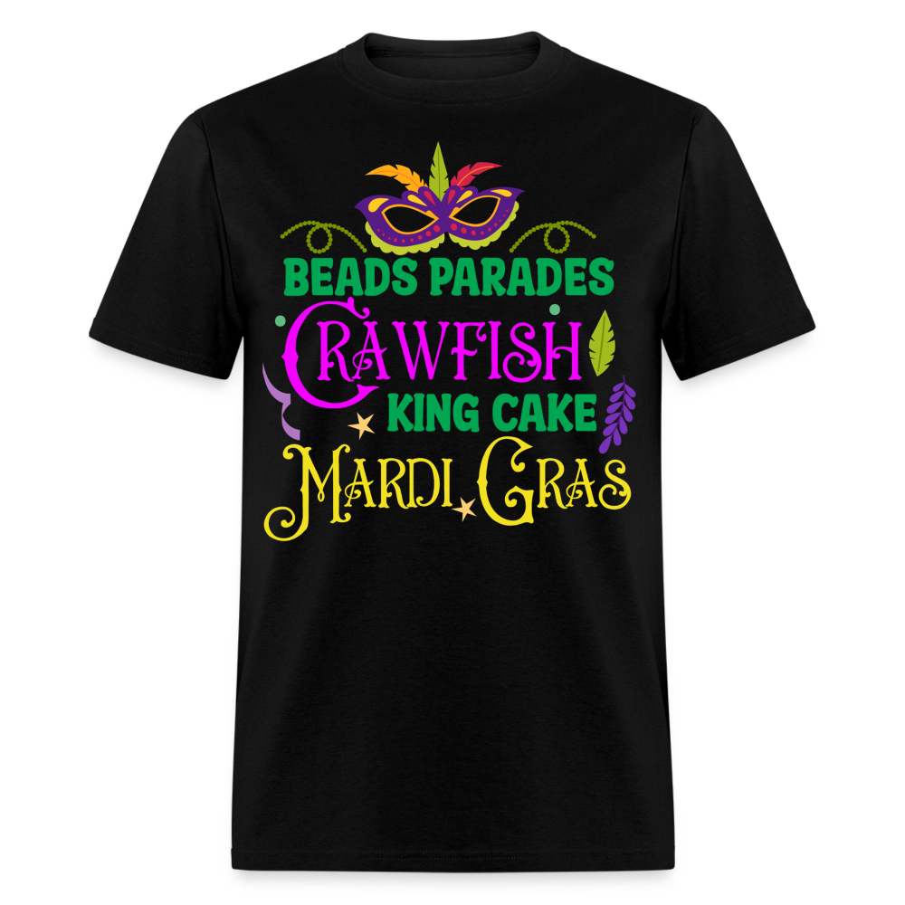 Beads and Crawfish Mardi Gras Tee New Orleans Festival T-shirt - black