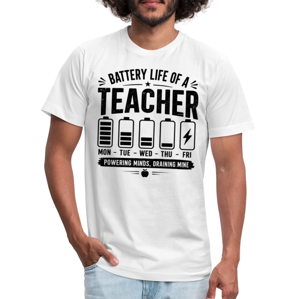 Battery Life of a Teacher T-Shirt | Funny Teacher Gift - white