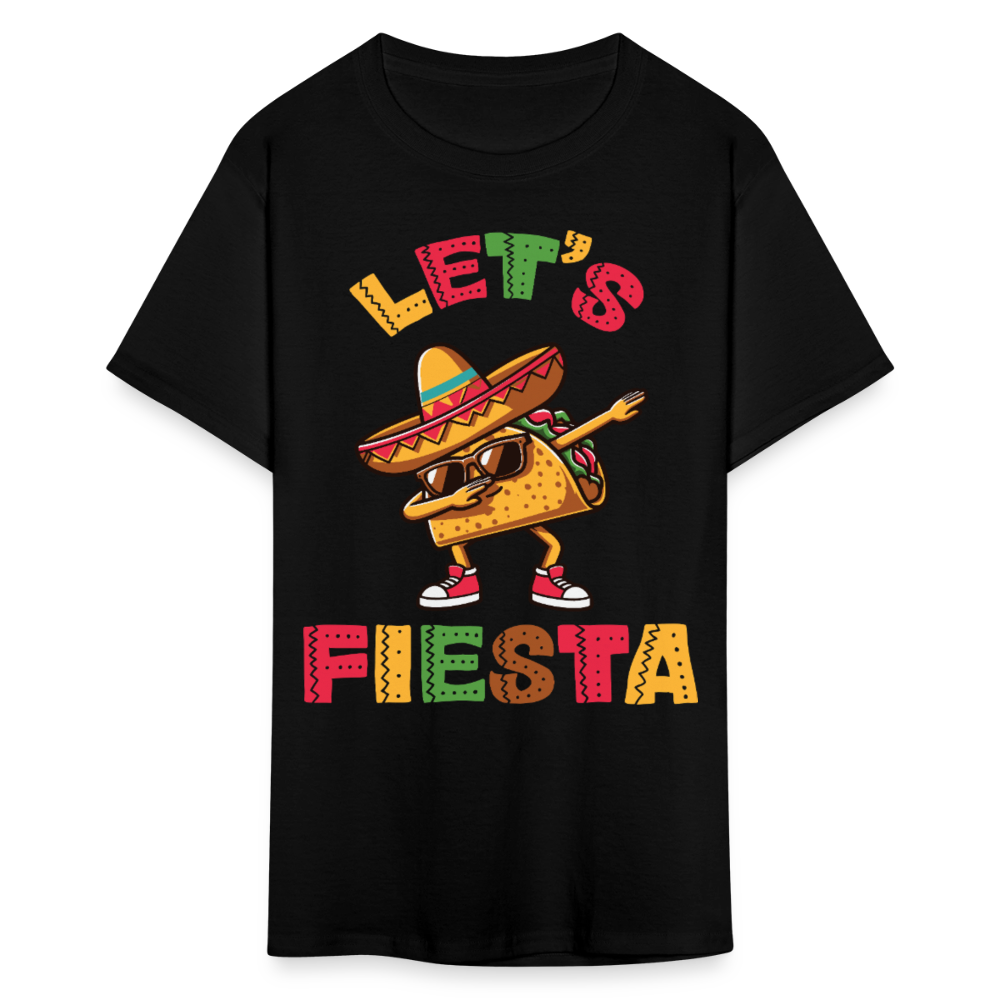 Sombrero-wearing Taco Cartoon Tee Let’s Fiesta Taco Dab T-shirt - black