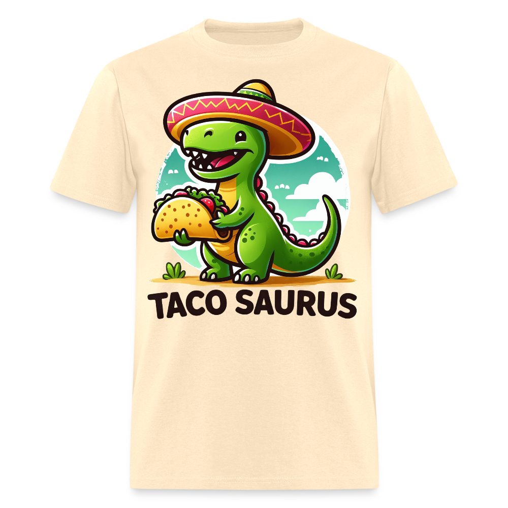 Cute Dino Holding A Taco Graphic Tee Funny Dinosaur Taco T-shirt - natural