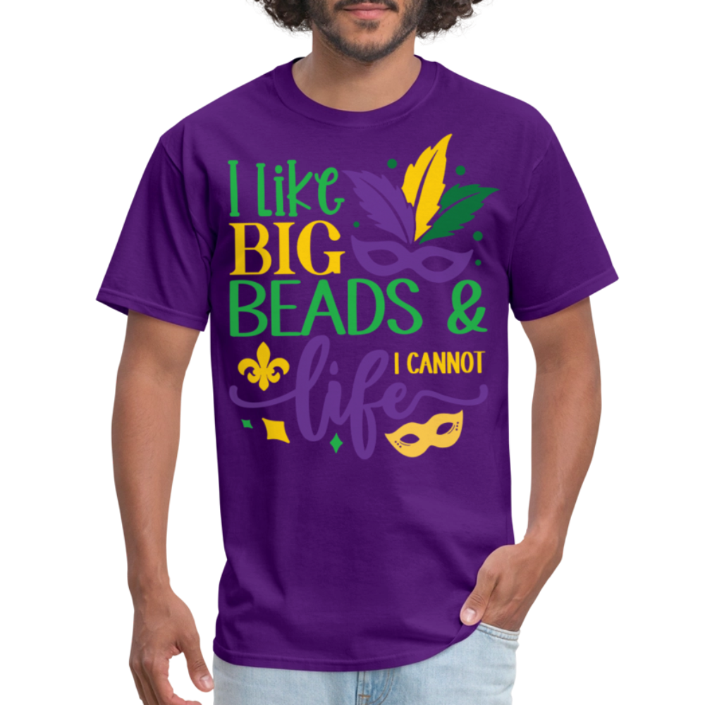 Big Beads and Life Mardi Gras Tee Funny Mardi Gras Bead T-shirt - purple