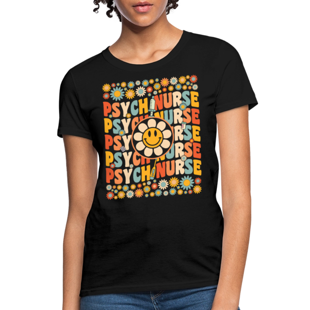 Retro Psych Nurse Tee Groovy Mental Health T-Shirt - black
