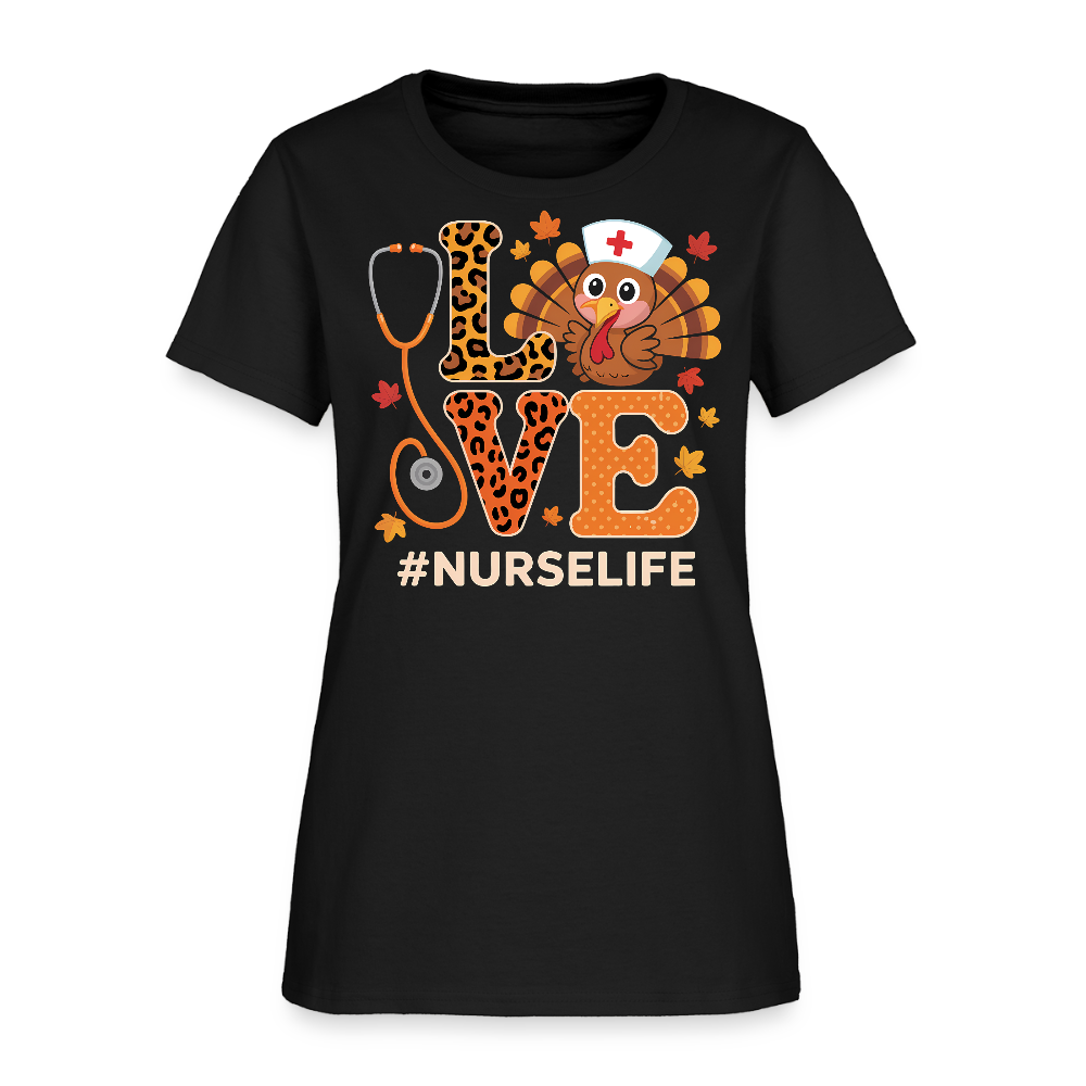 Cute Turkey Love Nurse Life Thanksgiving T-Shirt - black