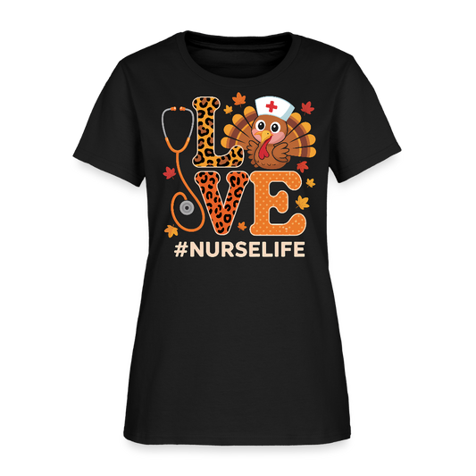 Cute Turkey Love Nurse Life Thanksgiving T-Shirt - black