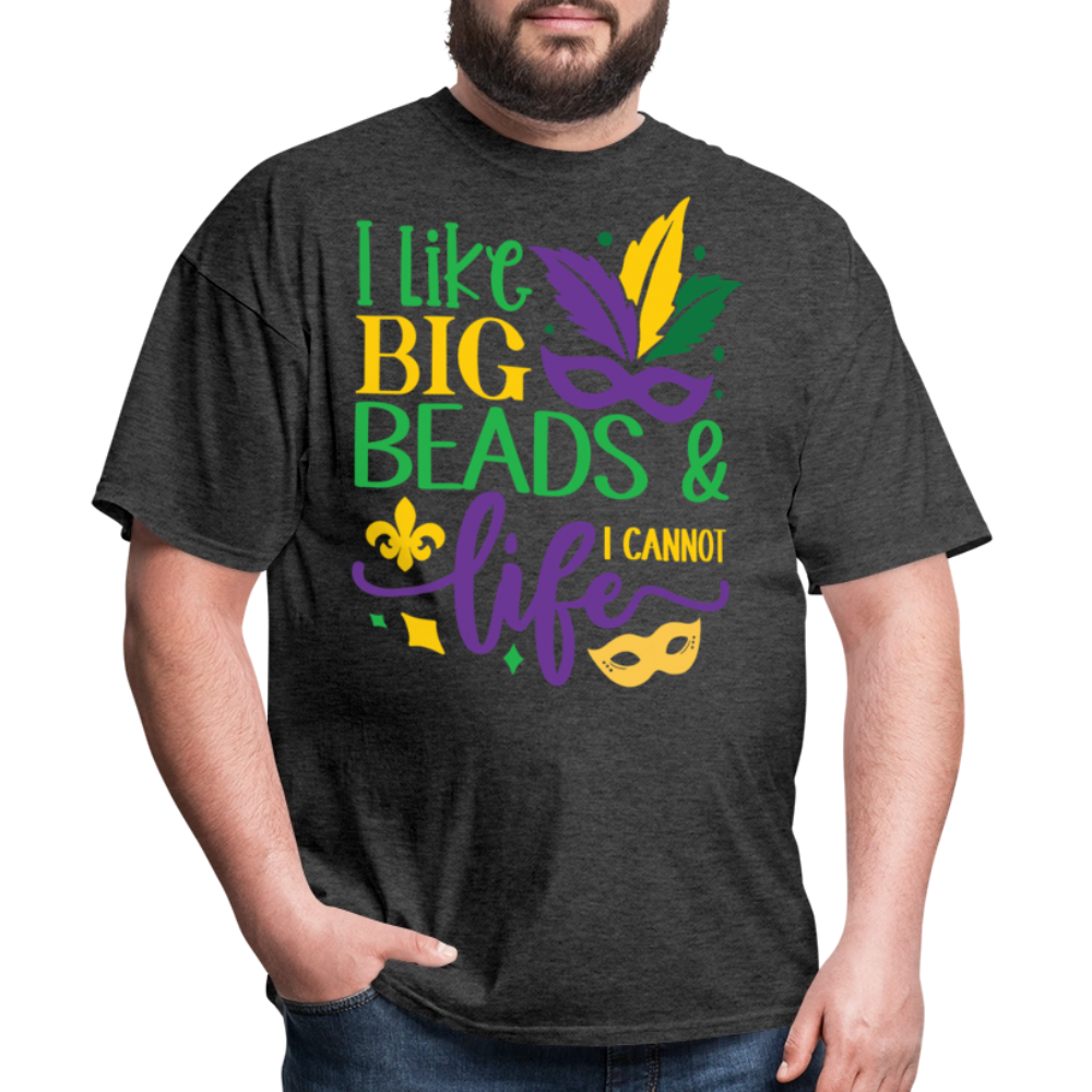 Big Beads and Life Mardi Gras Tee Funny Mardi Gras Bead T-shirt - heather black