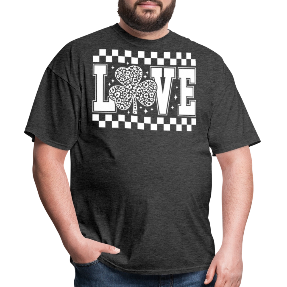 Shamrock Checkered Love Tee St Patrick’s Day leopard Print T-shirt - heather black