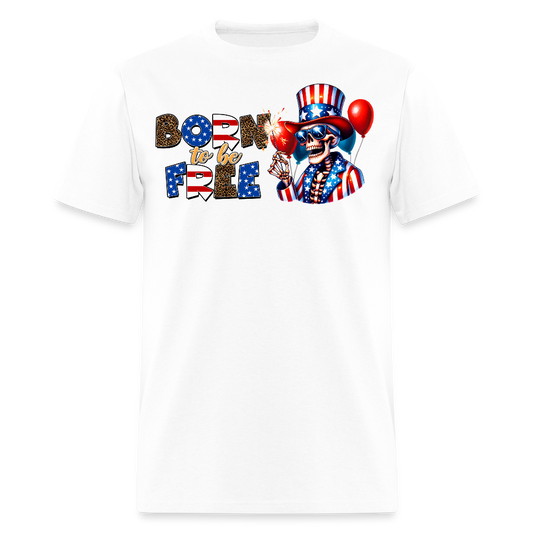 Born To Be Free Funny Uncle Sam Skull T-Shirt - white