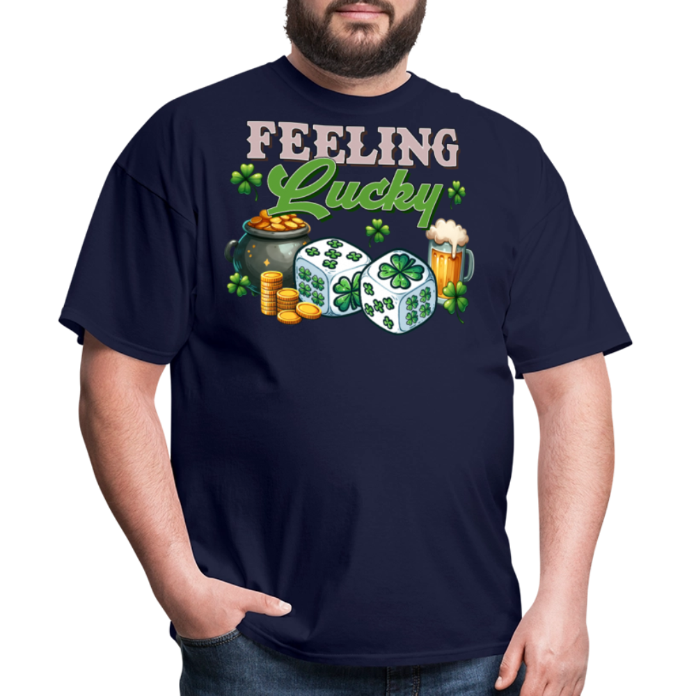 Feeling Lucky Irish Clover Graphic Gambling T-shirt - navy