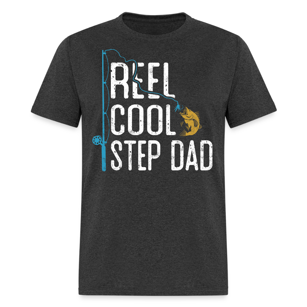 Reel Cool Step Dad Funny Fishing Gift T-shirt - heather black