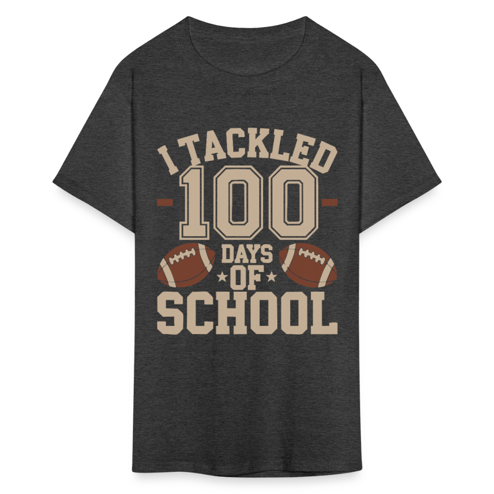 100 Days Of School Tee For Teachers Funny Football Themed School T-shirt - heather black