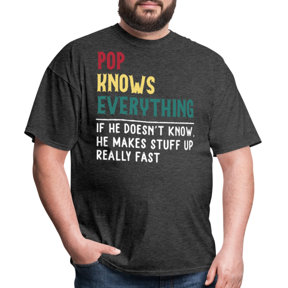 Funny Pop Knows Everything Best Grandpa T-shirt - heather black