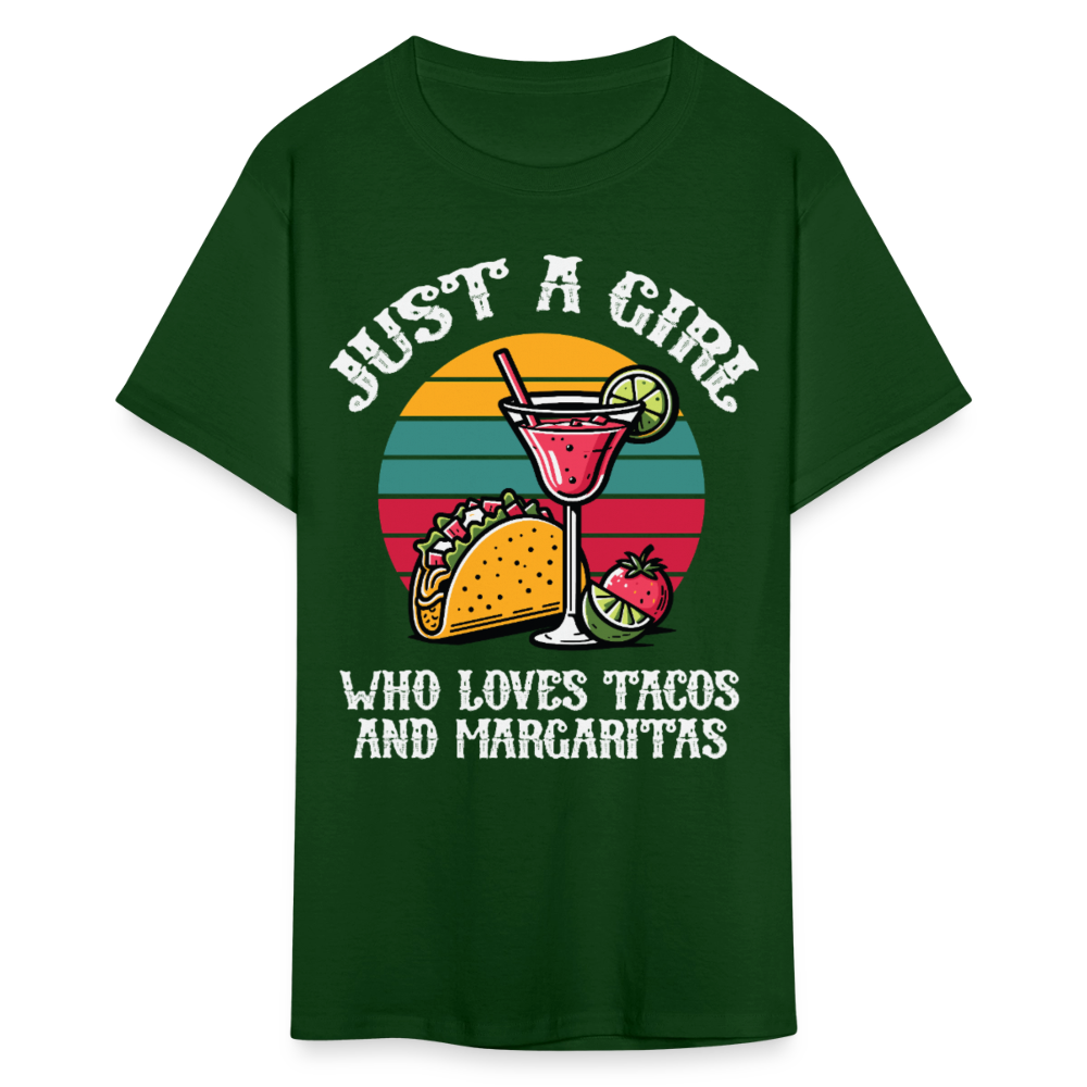 Just A Girl Who Loves Tacos And Margaritas Tee Funny Mexican Food T-shirt - forest green