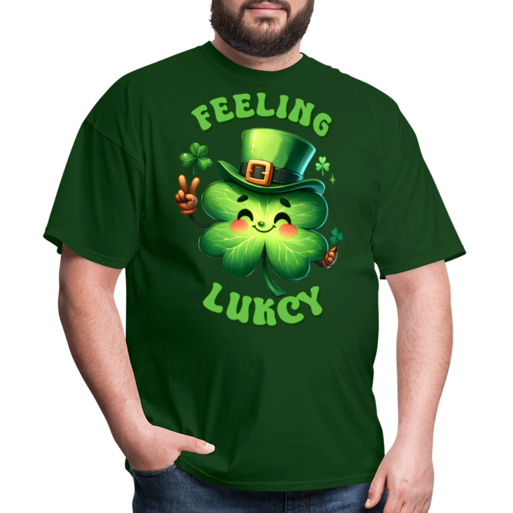 Funny Lucky Clover Graphic Tee Green Leprechaun Shamrock T-shirt - forest green