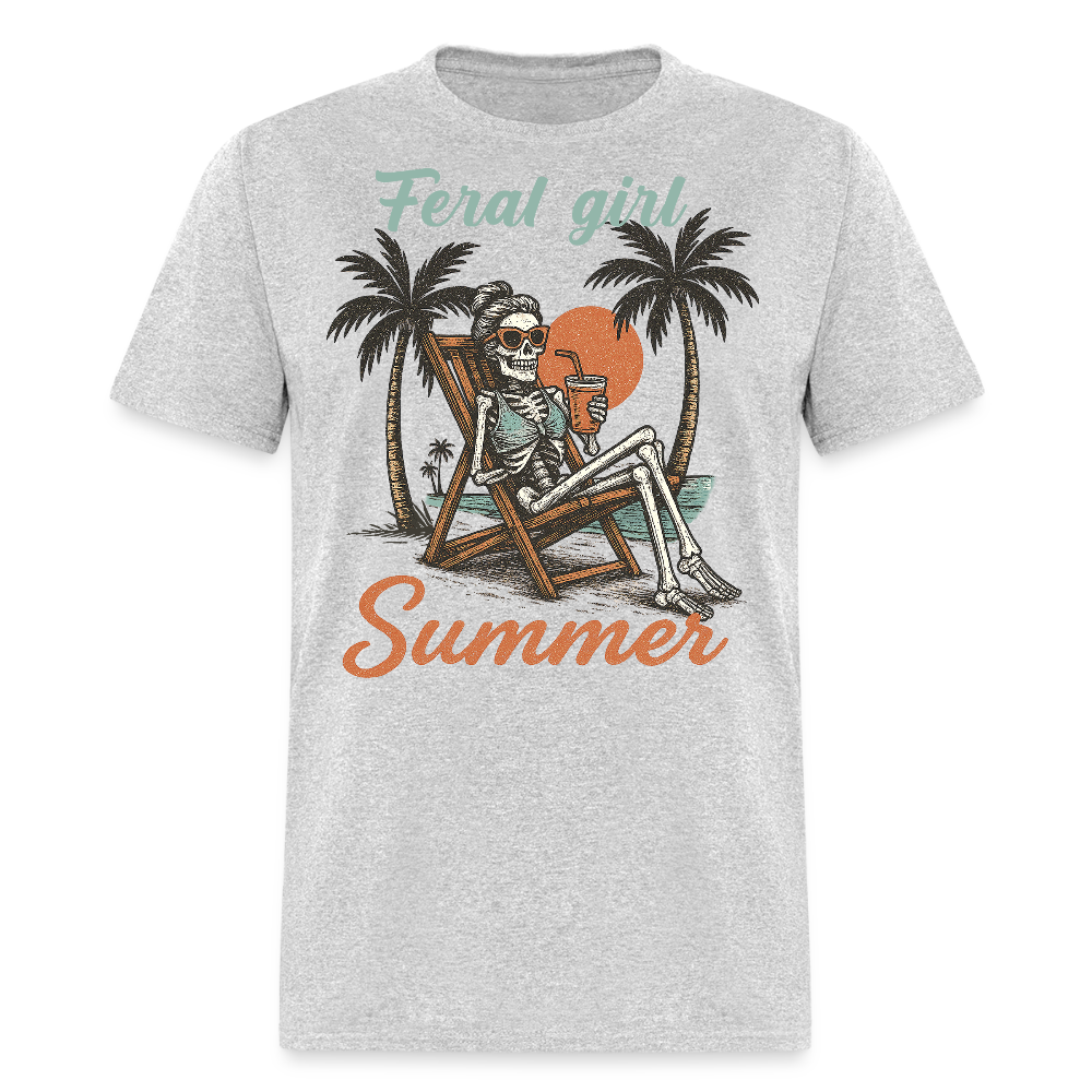 Feral Girl Summer Funny Skeleton T-shirt - heather gray