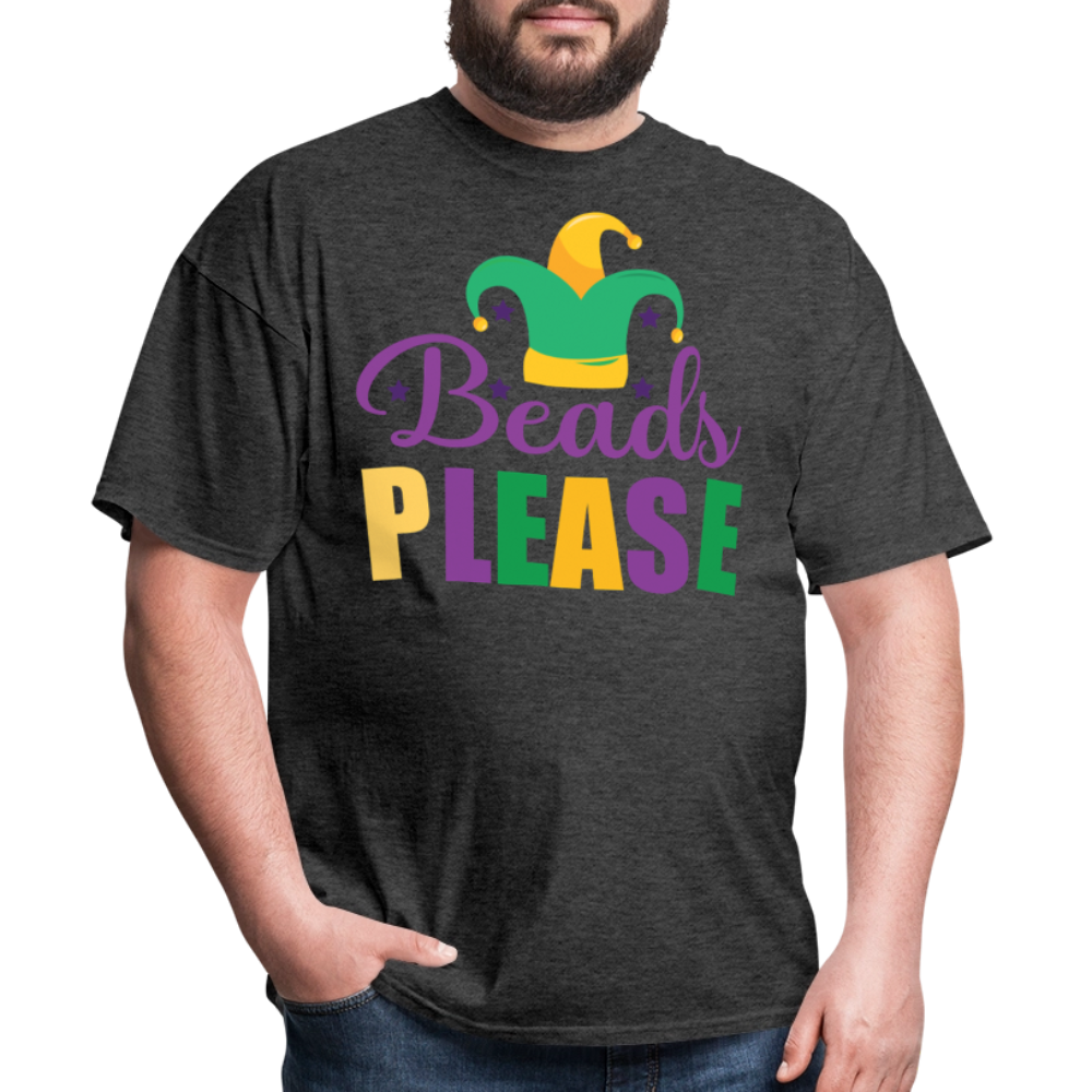 Jester Hat Festival Outfit Funny Mardi Gras Bead Catching T-Shirt - heather black