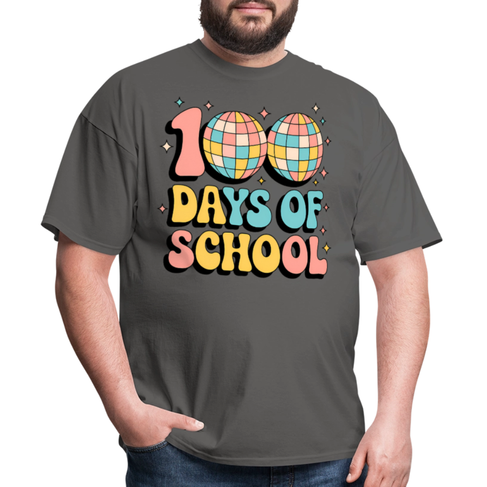 100 Days Of School Tee  For Teachers Funny Disco Theme T-shirt - charcoal