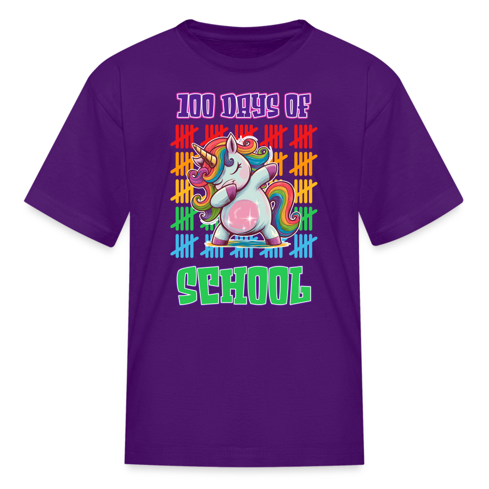 100 Days Of School Unicorn Kids T-Shirt - purple