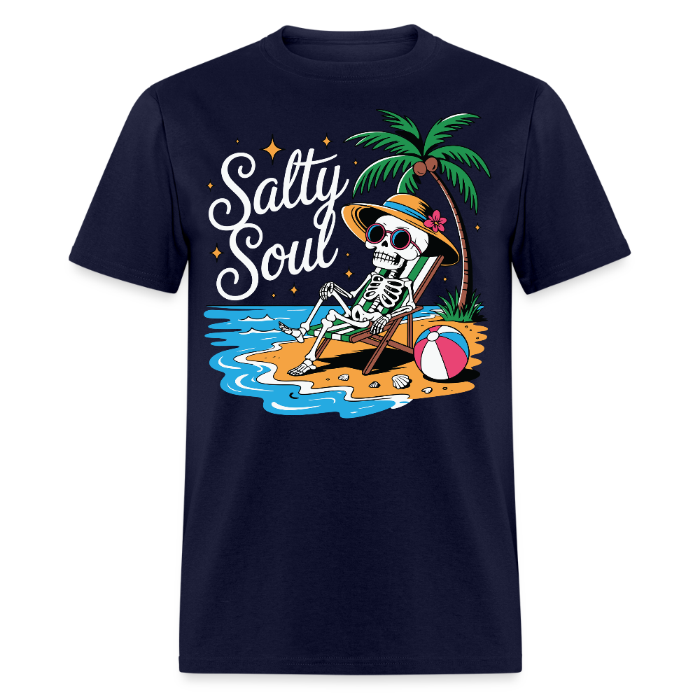 Salty Soul Summer Skeleton Tropical Beach T-shirt - navy