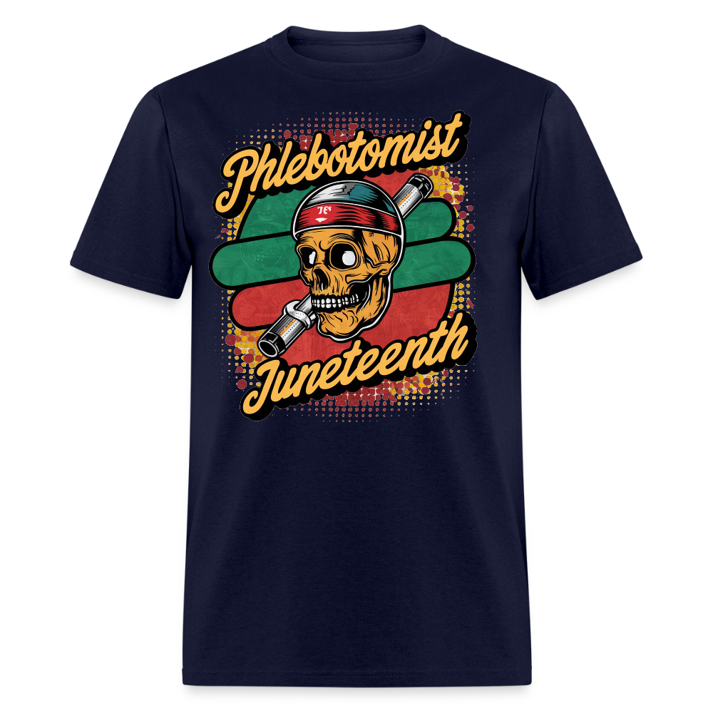 Juneteenth Skull Phlebotomist T-shirt - navy