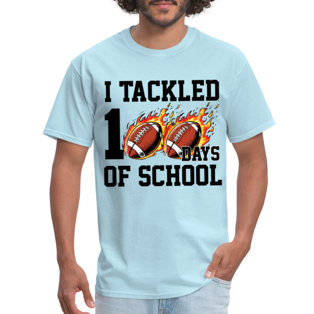 I Tackled 100 Days of School Shirt School Celebration Unisex T-shirt - powder blue